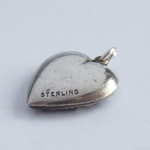 Sterling silver vintage ornate puffy heart charm pendant