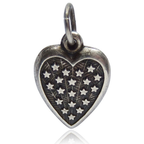 Sterling silver vintage puffy heart with stars charm pendant