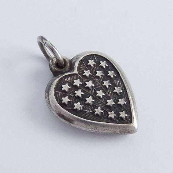 Sterling silver vintage puffy heart with stars charm pendant