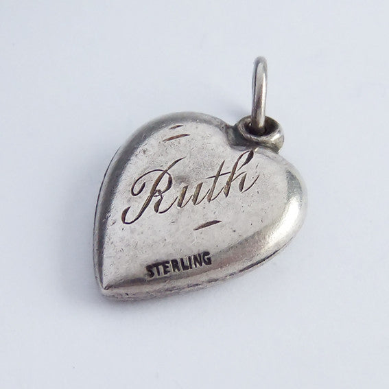 Sterling silver vintage puffy heart with stars charm pendant