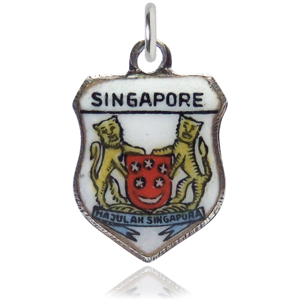 Vintage Singapore Travel Shield Charm | Silver Star Charms