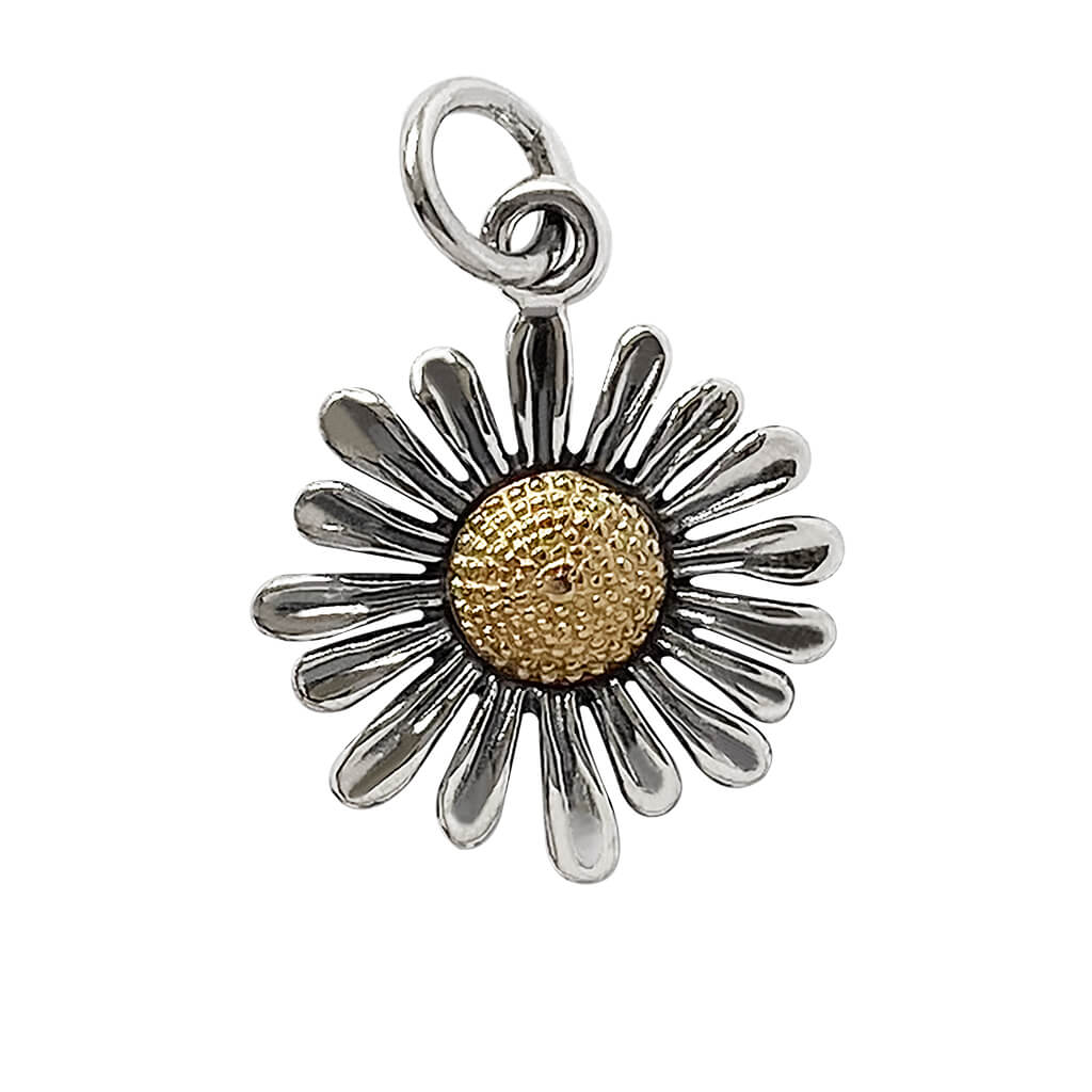 daisy charm in sterling silver and bronze