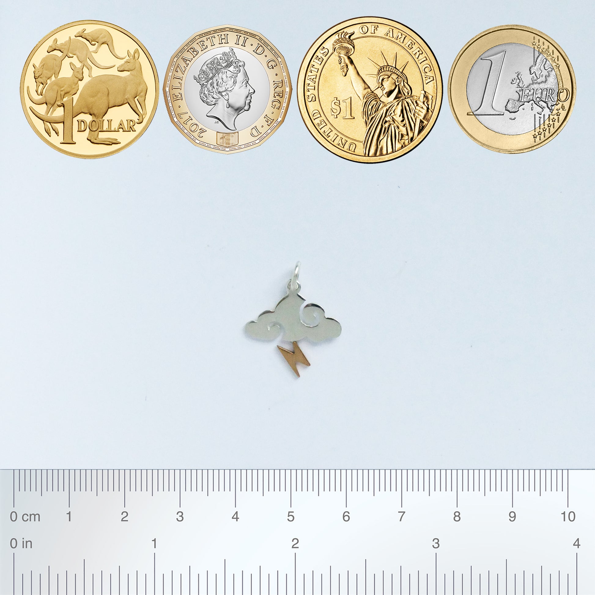 sterling silver cloud charm with bronze lightning
