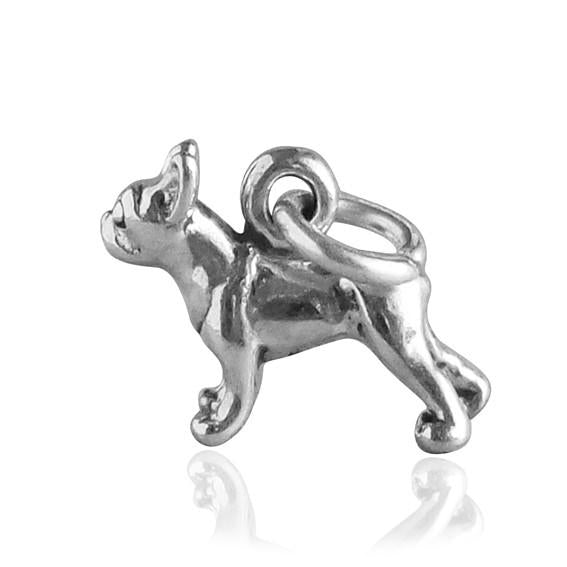 Silver miniature Boston Terrier Dog Charm on a white background