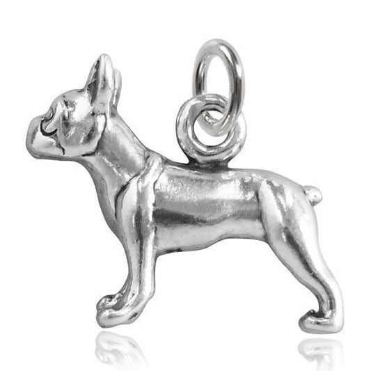 silver boston terrier charm on white background