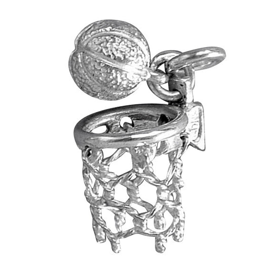 Basketball and Net Charm in Sterling Silver or Gold