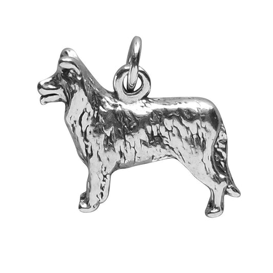 silver border collie dog charm on a white background