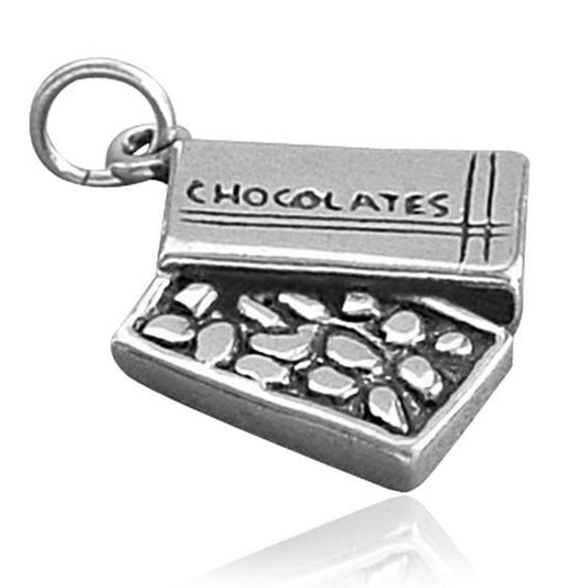 silver box of chocolates charm on white background