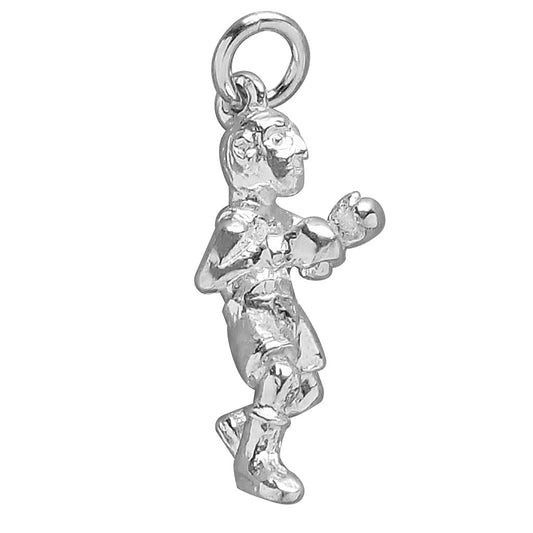 A person boxing charm in sterling silver on a white background