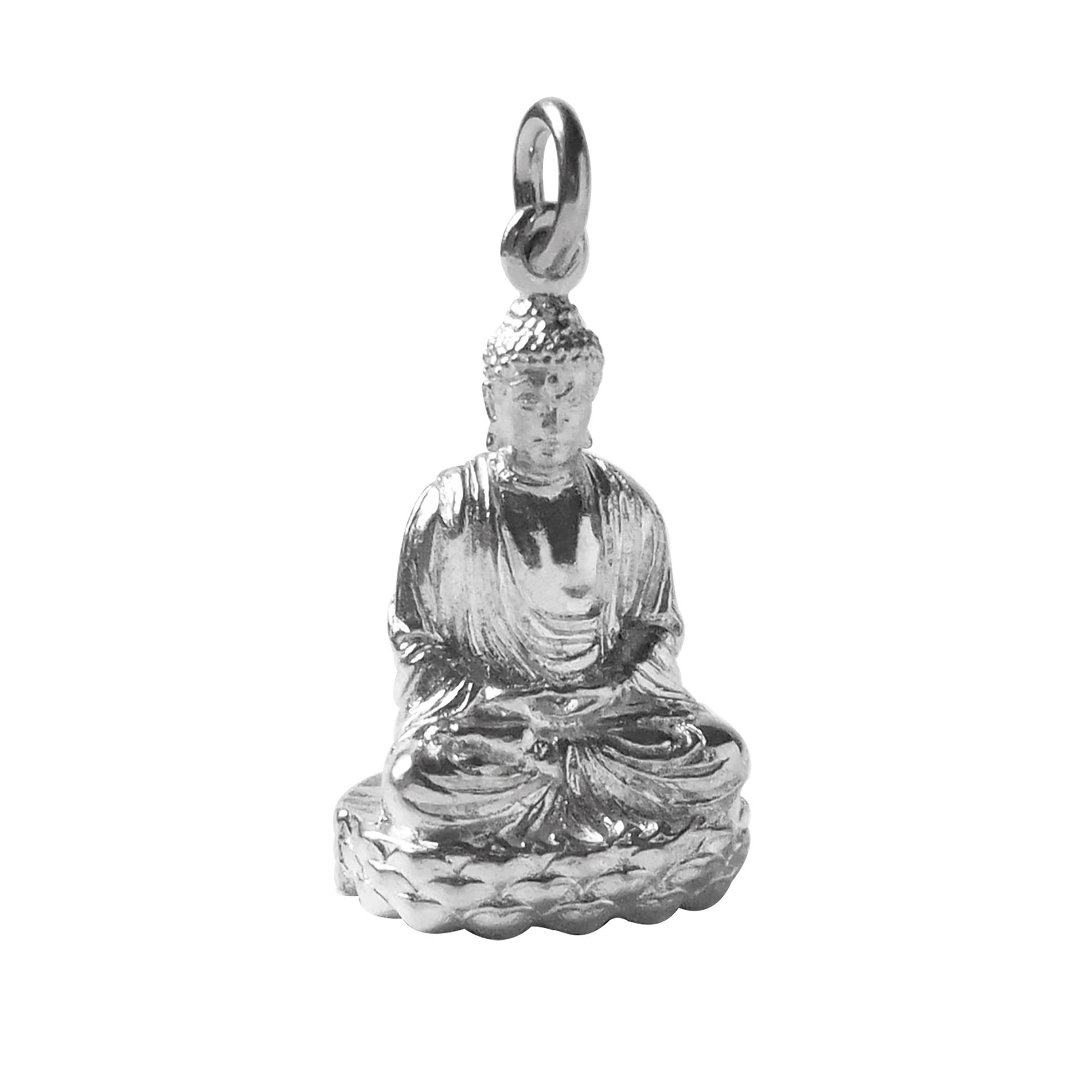 buddha charm in silver on white background