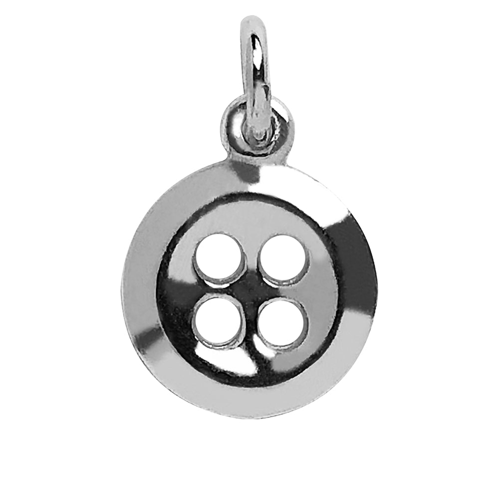 silver button charm on a white background