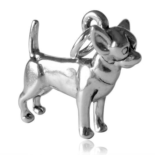 silver chihuahua dog charm on white background
