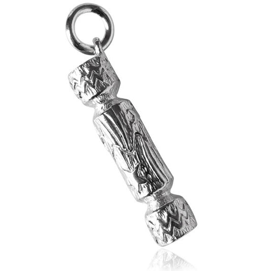 silver christmas cracker charm on white background