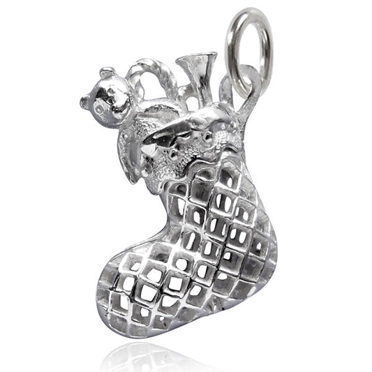 silver Christmas stocking charm on white background
