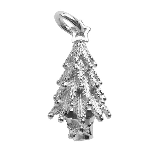 silver Christmas tree charm on white background