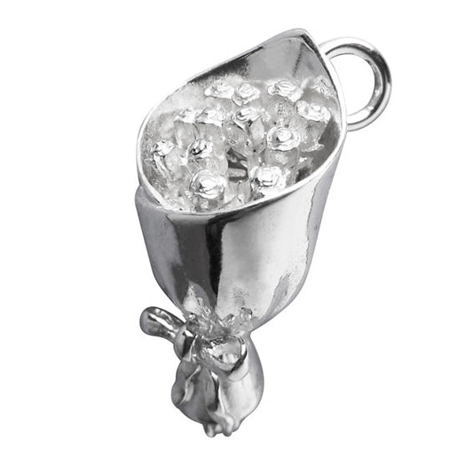 A silver dozen roses bouquet charm on a white background