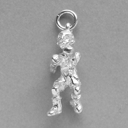 A sports boxer charm in silver on a grey background