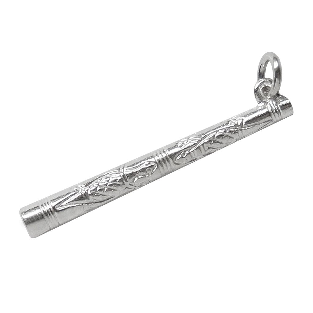 Sterling silver Didgeridoo charm on a white background