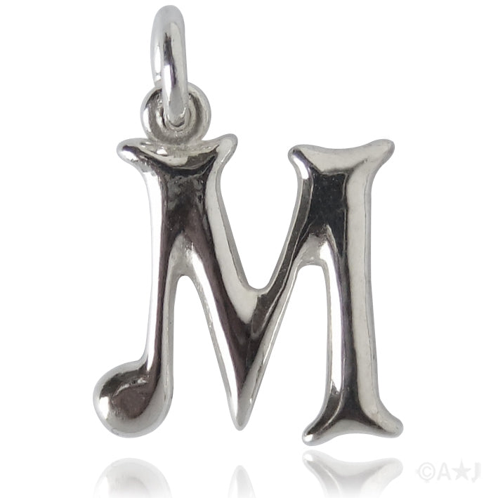 Sterling silver letter M alphabet pendant