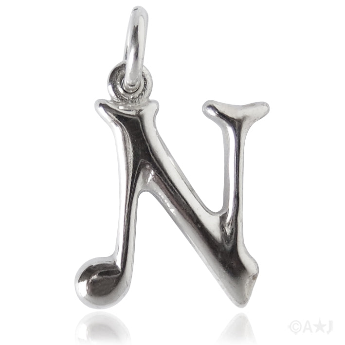 Sterling silver letter N alphabet pendant