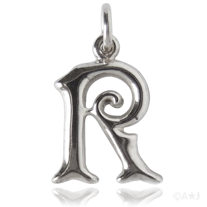 Sterling silver letter R alphabet pendant