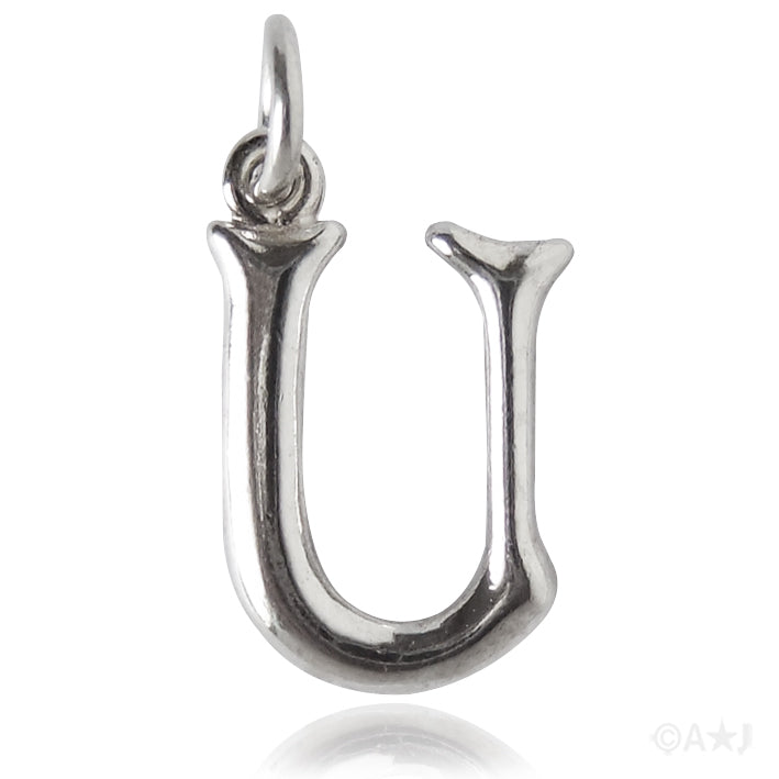 Sterling silver letter U alphabet pendant