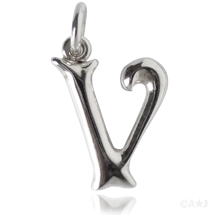 Sterling silver letter V alphabet pendant