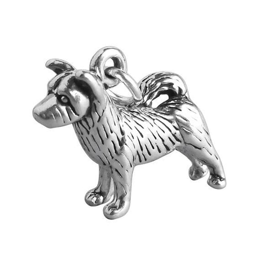 silver akita dog charm on white background