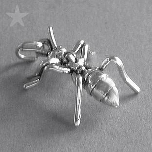 Sterling silver ant charm insect pendant on grey background