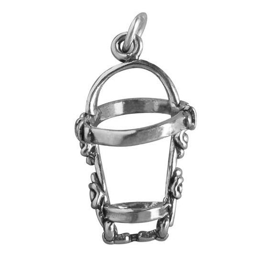 sterling silver horse bridle charm on a white background