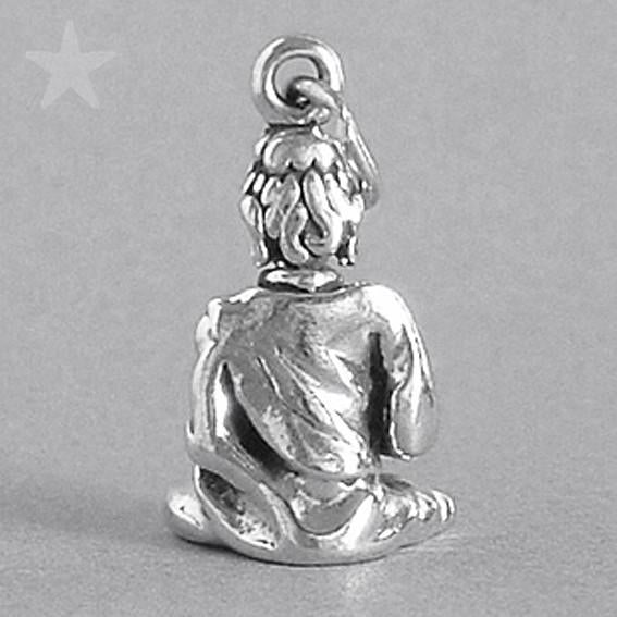 Sterling Silver Buddha Charm rear view on grey background