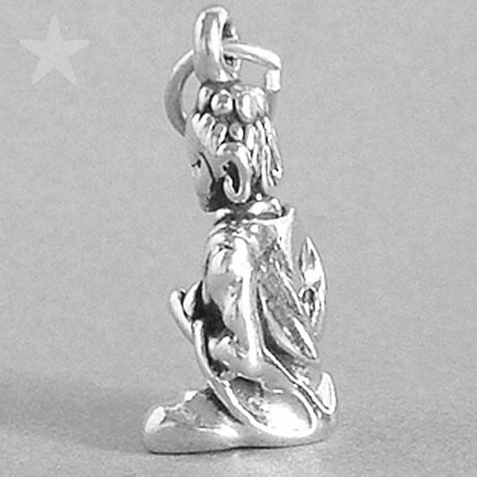 Sterling Silver Buddha Charm side view on grey background