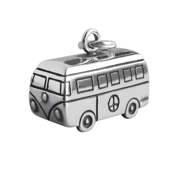 silver camper van charm on white background