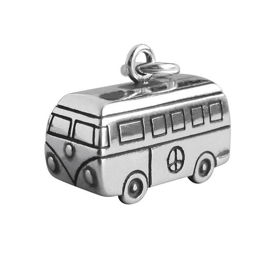 silver camper van charm on white background