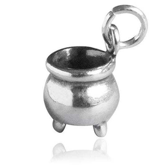 silver cauldron charm on white background
