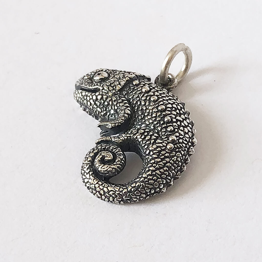 chameleon lizard charm in sterling silver