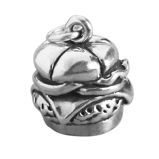 silver cheeseburger charm on a white background