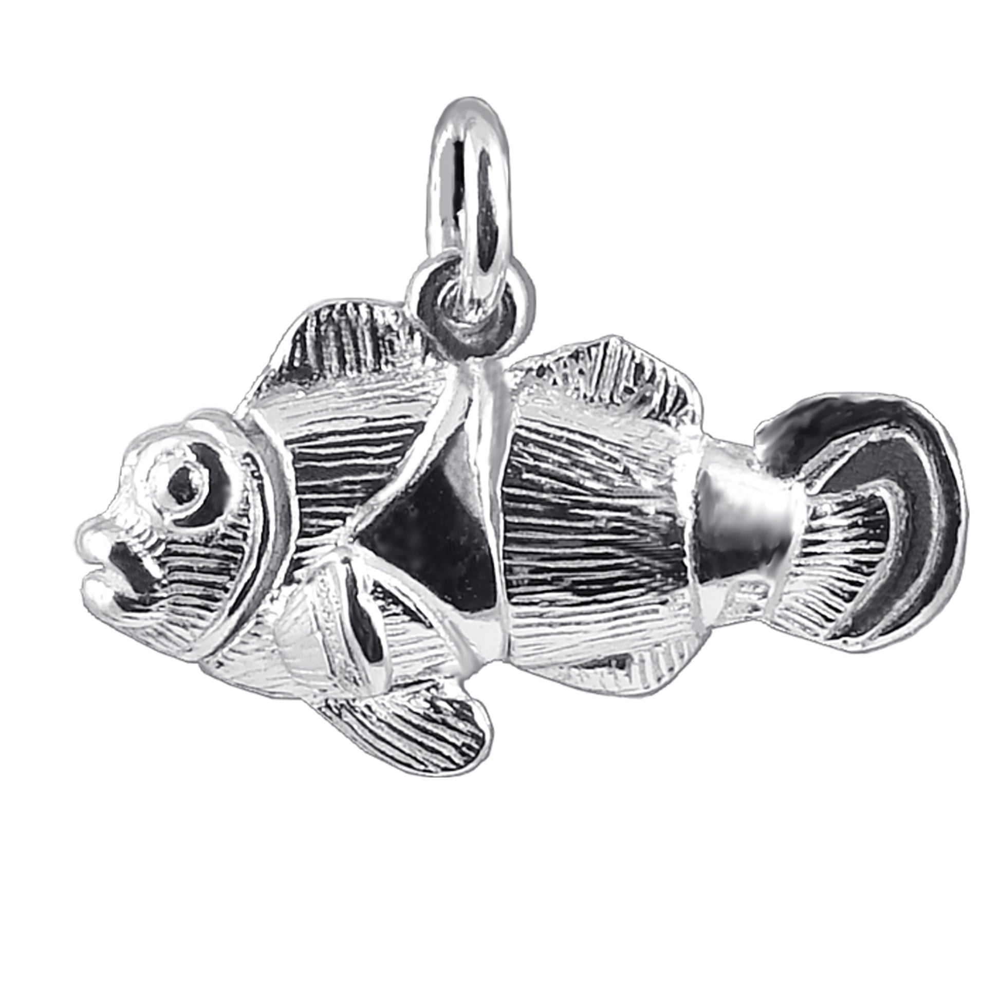 Sterling silver clownfish charm on white background