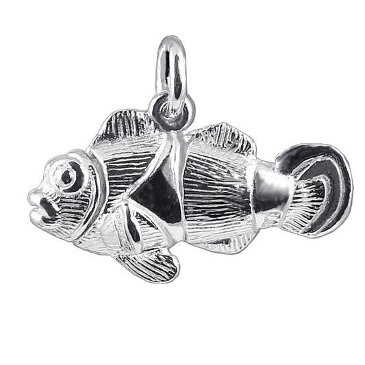 Sterling silver clownfish charm on white background
