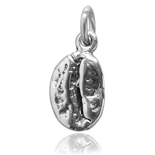 silver coffee bean charm on white background
