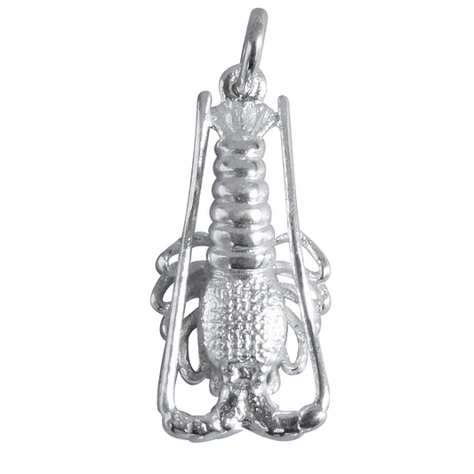 silver crayfish charm on a white background
