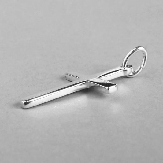 Sterling Silver Plain Polished Pendant seen from side on grey background