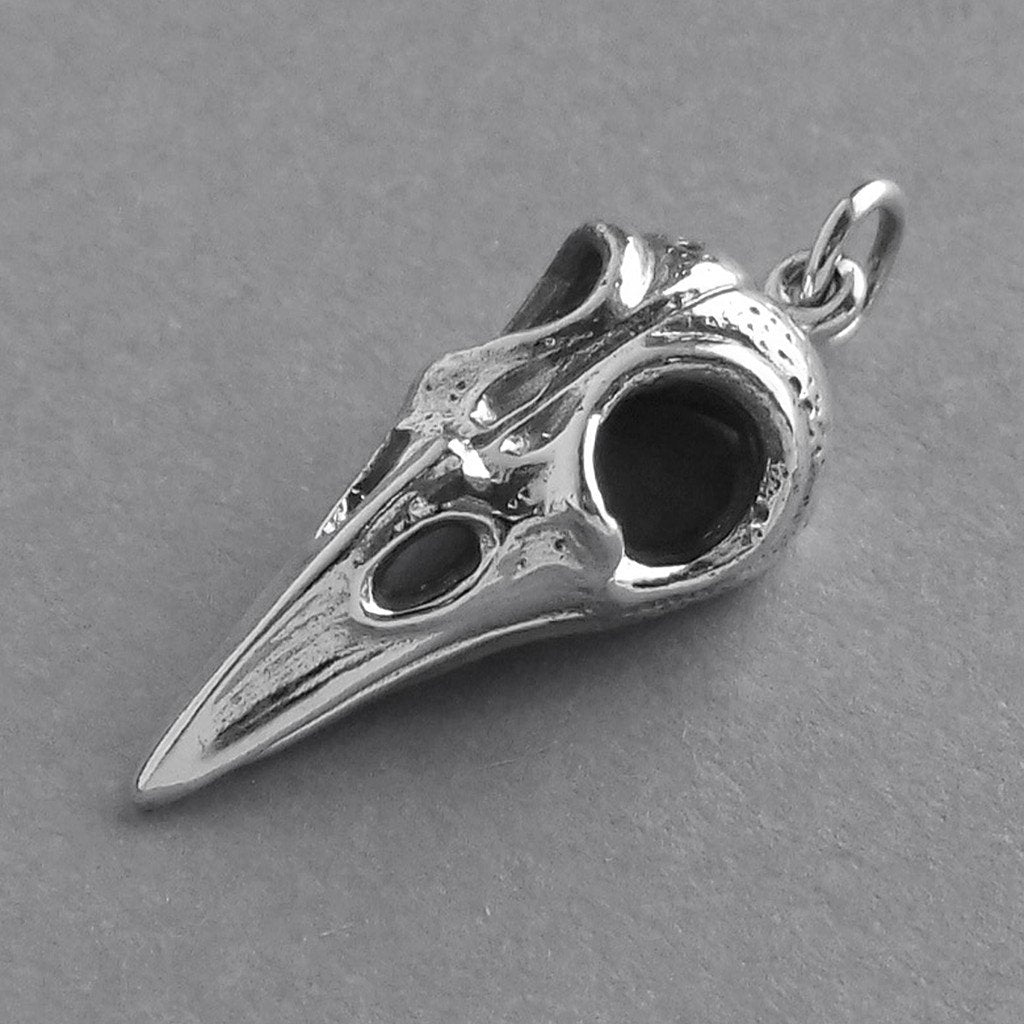 bird skull charm in sterling silver