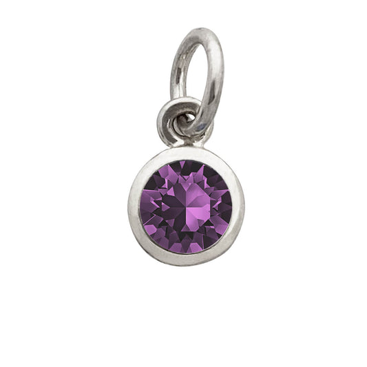 February crystal birthstone charm in sterling silver