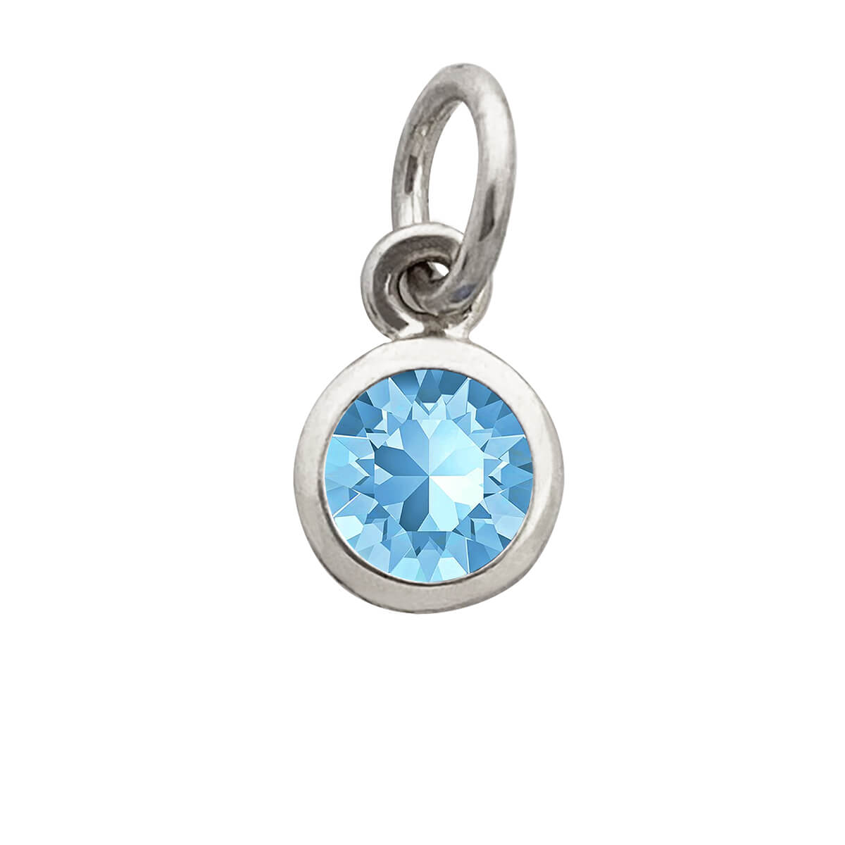 March crystal birthstone charm in sterling silver