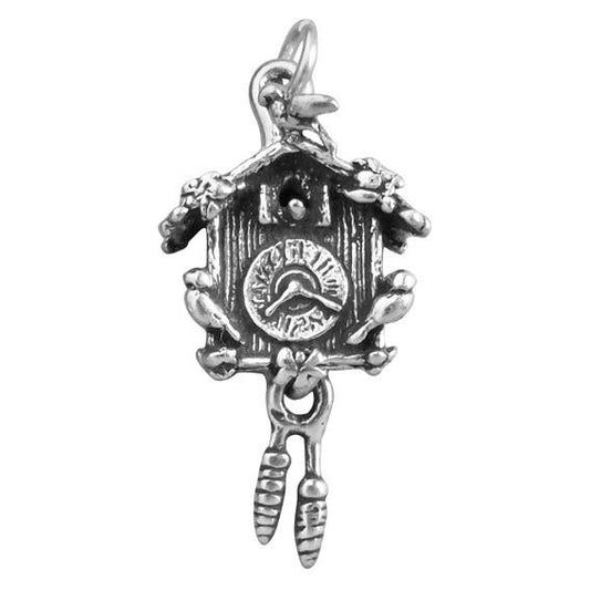 Sterling Silver Cuckoo Clock Charm on white background
