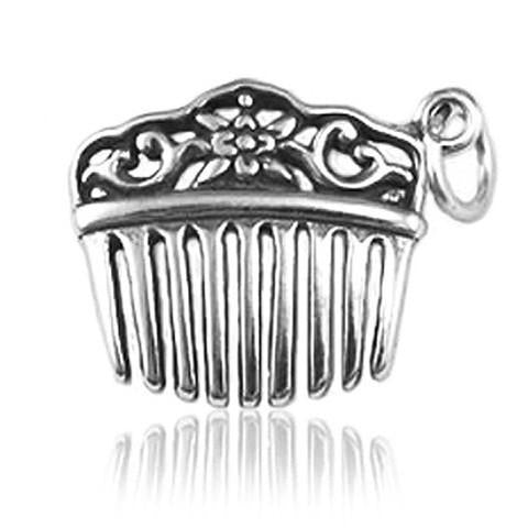 silver hair comb charm on a white background