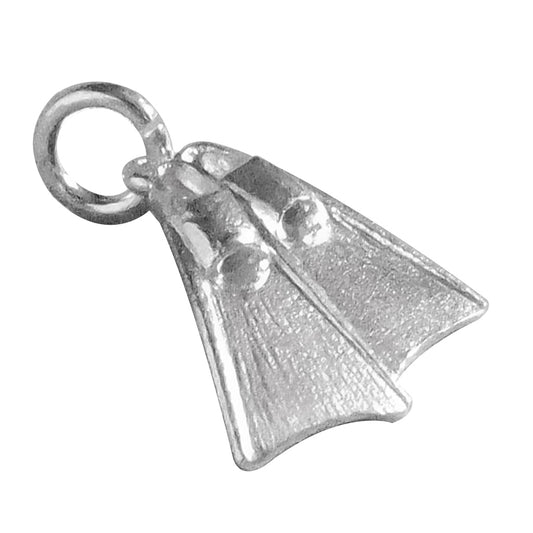Sterling silver diving fins charm on a white background