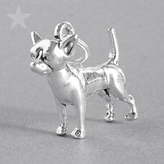 silver chihuahua dog charm on grey background