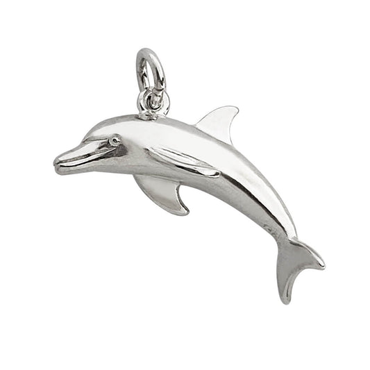 Sterling silver dolphin charm on a white background